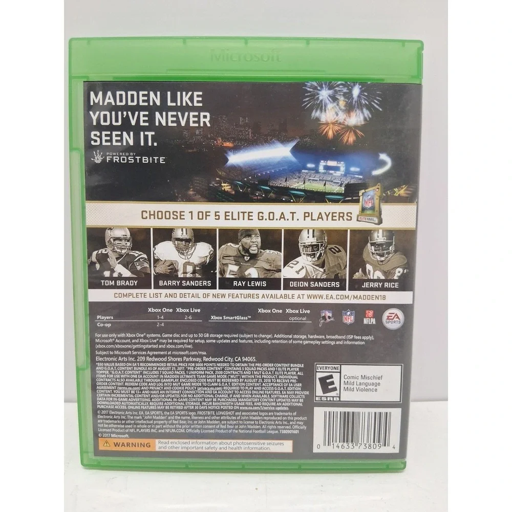 Xbox 1 Madden NFL 18 G.O.A.T. Edition